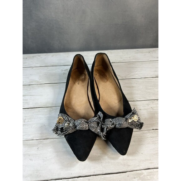 ALL BLACK Women’s 39 US 8 Flat Shoes Point Toe Fabric Bow Embellished Charms - Picture 11 of 12